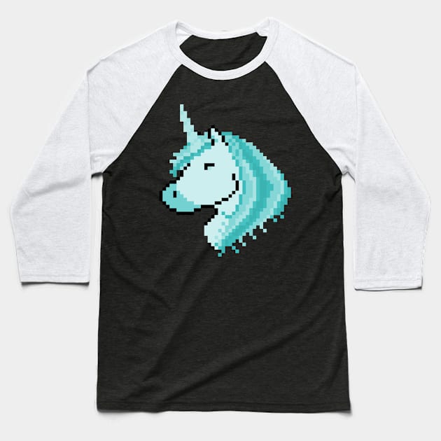 Pixel Spectral Blue Unicorn Baseball T-Shirt by gkillerb